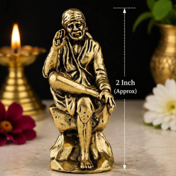 Brass Sai Baba Statue 2 Inch | Shirdi Sai Baba Idol for Pooja Room, Car Dashboard & Home Decor
