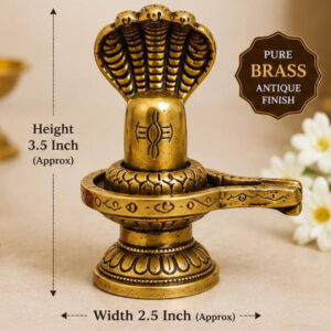 Premium Brass Shiva Lingam with Naga 3.5x2.5 Inch | Antique Shivling Idol for Prosperity & Protection