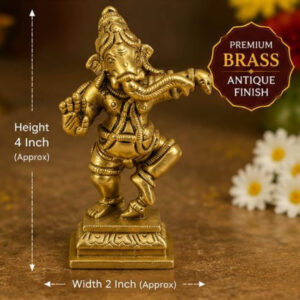 Premium Brass Dancing Ganesha Statue 4 Inch | Antique Finish Nritya Ganapati Idol for Home, Office & Pooja Room