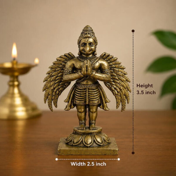 Pure Premium Brass Garuda Statue 3.5 Inch | Antique Finish Lord Garuda Idol with Wings for Pooja Room & Home Decor