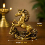 Pure Brass Rearing Horse Statue 3 Inch | Antique Finish Running Horse Premium Idol for Success, Vastu & Home/Office Decor