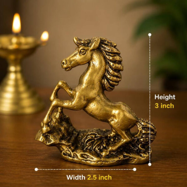 Pure Brass Rearing Horse Statue 3 Inch | Antique Finish Running Horse Premium Idol for Success, Vastu & Home/Office Decor