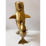 Pure Brass Dolphin Statue 4.5 Inch | Handcrafted Mother and Baby Dolphin Showpiece for Home Decor, Office Desk & Vastu Gift