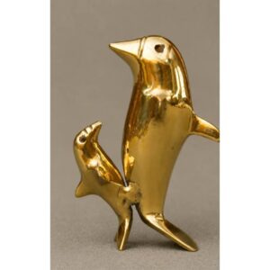 Pure Brass Dolphin Statue 4.5 Inch | Handcrafted Mother and Baby Dolphin Showpiece for Home Decor, Office Desk & Vastu Gift