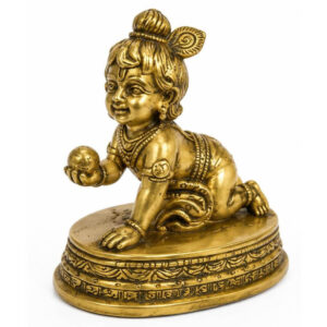 Premium Brass Baby Krishna (Bal Krishna) Idol – 4 x 4inch Antique Finish | Decorative Pooja Statue