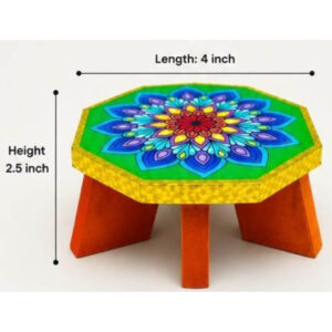 Premium Decorative 4X2.5inch Wooden Puja Chowki with Mandala Design For Pooja Room