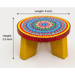 Decorative 4X2.5inch Wooden Puja Chowki with Premium Mandala Design For Pooja Room