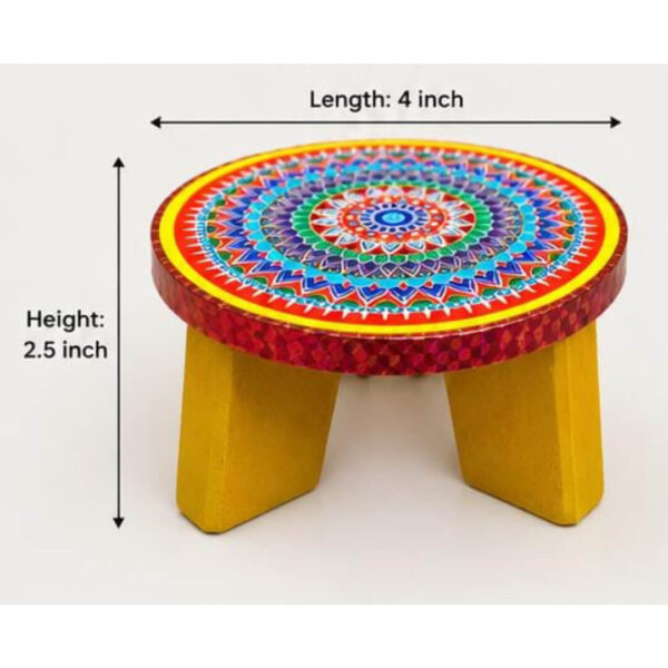 Decorative 4X2.5inch Wooden Puja Chowki with Premium Mandala Design For Pooja Room