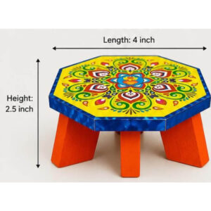 Decorative Wooden Pooja Chowki - 4x2.5inch Premium Handcrafted Mandala design For Pooja Room