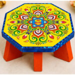 Decorative Wooden Pooja Chowki - 4x2.5inch Premium Handcrafted Mandala design For Pooja Room