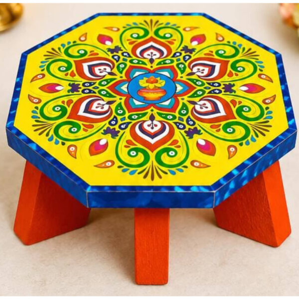 Decorative Wooden Pooja Chowki - 4x2.5inch Premium Handcrafted Mandala design For Pooja Room