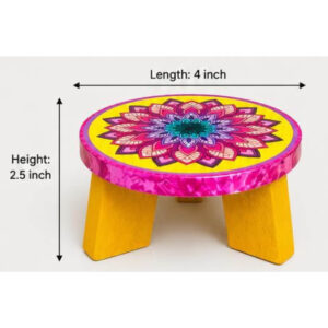 Decorative Wooden Pooja Chowki – 4×2.5inch Premium Handcrafted Mandala design For Pooja Room