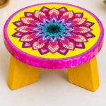 Decorative Wooden Pooja Chowki – 4×2.5inch Premium Handcrafted Mandala design For Pooja Room