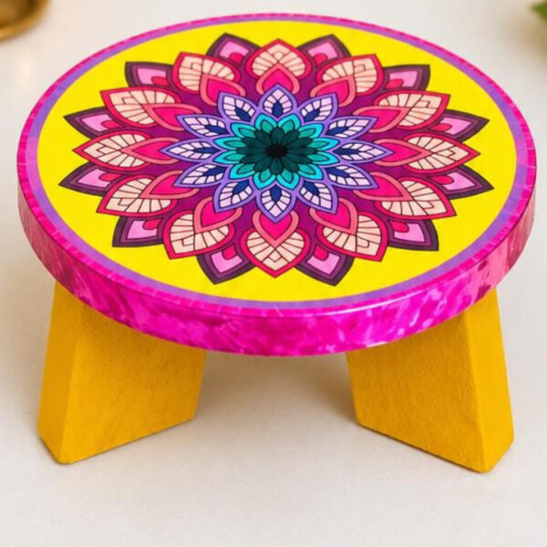 Decorative Wooden Pooja Chowki – 4×2.5inch Premium Handcrafted Mandala design For Pooja Room