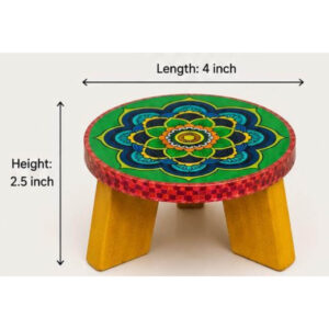 Decorative Wooden Pooja Chowki – 4×2.5inch Premium Handcrafted Mandala design For Pooja Room