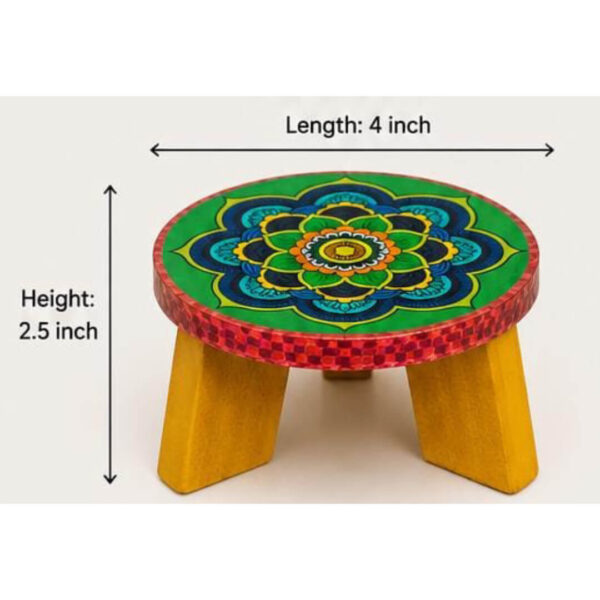 Decorative Wooden Pooja Chowki – 4×2.5inch Premium Handcrafted Mandala design For Pooja Room