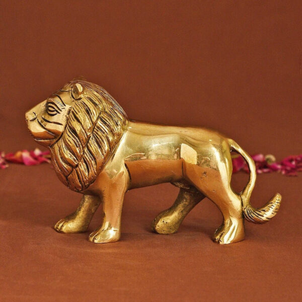 Premium Brass Lion Statue – Vastu & Home Décor Figurine 3 Inch For Pooja